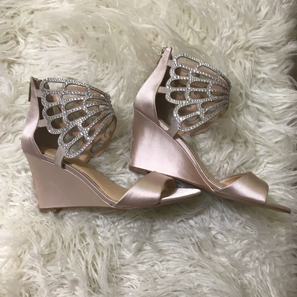 Jewel Badey Mischka Rhinestoned Wedged Heels